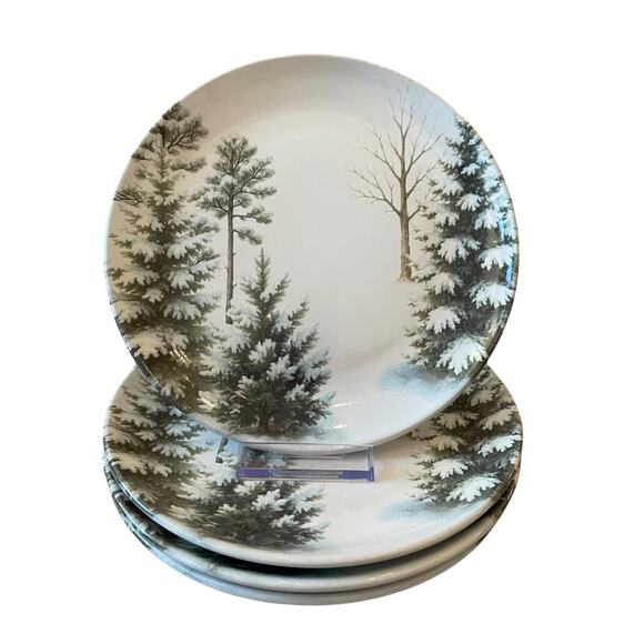 Christmas Pine Tree Salad Plates 8in Green White Made in Brazil Set of 4 NEW - Picture 11 of 12